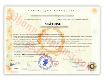 Universite Grenoble - Fake Diploma Sample from France